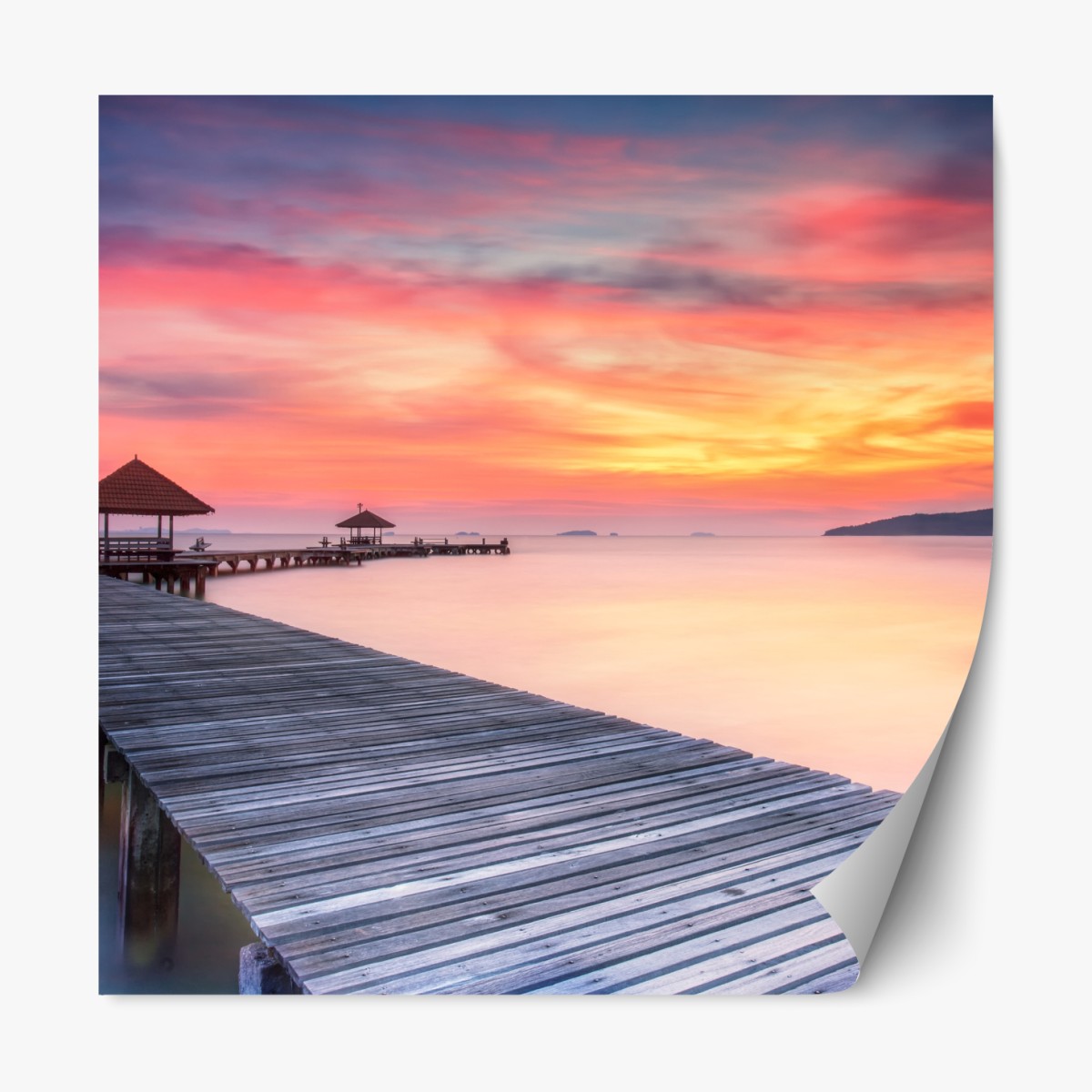 Repositionable sticker serene sunrise over wooden pier