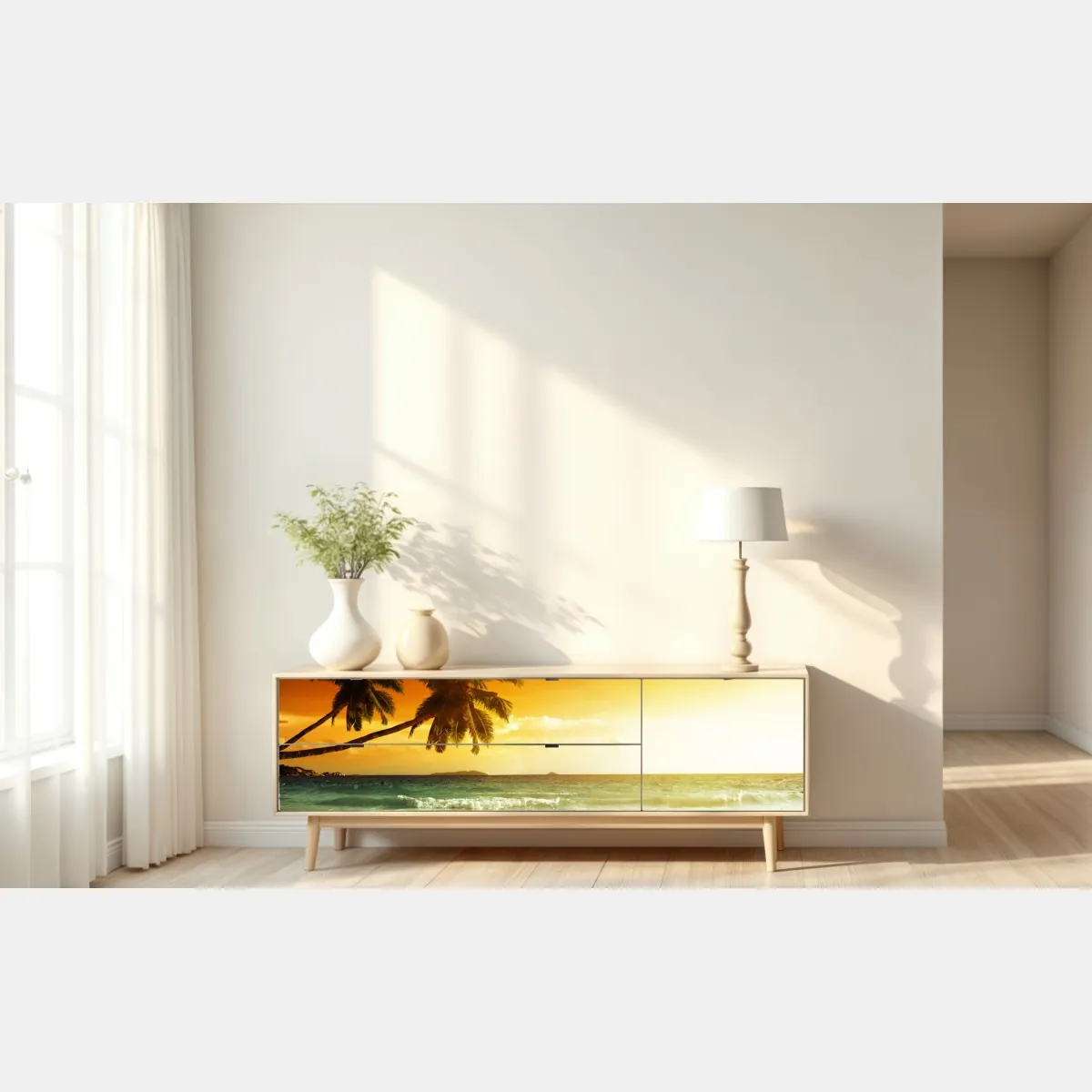 Naklejka repozycjonowalna tropikalny zachód słońca nad plażą na Karaibach – Wallissimo® Naklejka repozycjonowalna tropikalny zachód słońca nad plażą na Karaibach – Wallissimo®