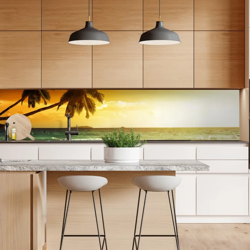 Naklejka repozycjonowalna tropikalny zachód słońca nad plażą na Karaibach – Wallissimo® Naklejka repozycjonowalna tropikalny zachód słońca nad plażą na Karaibach – Wallissimo®