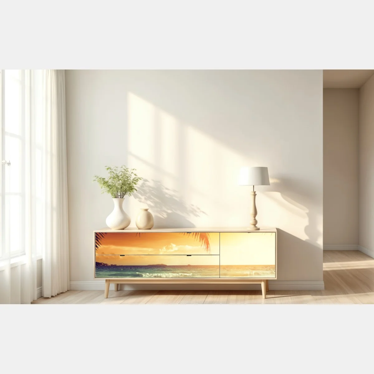 Naklejka repozycjonowalna plaża o zachodzie słońca na Karaibach – Wallissimo® Naklejka repozycjonowalna plaża o zachodzie słońca na Karaibach – Wallissimo®