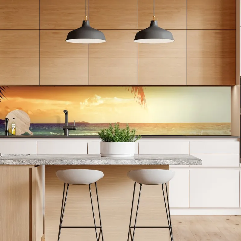 Naklejka repozycjonowalna plaża o zachodzie słońca na Karaibach – Wallissimo® Naklejka repozycjonowalna plaża o zachodzie słońca na Karaibach – Wallissimo®