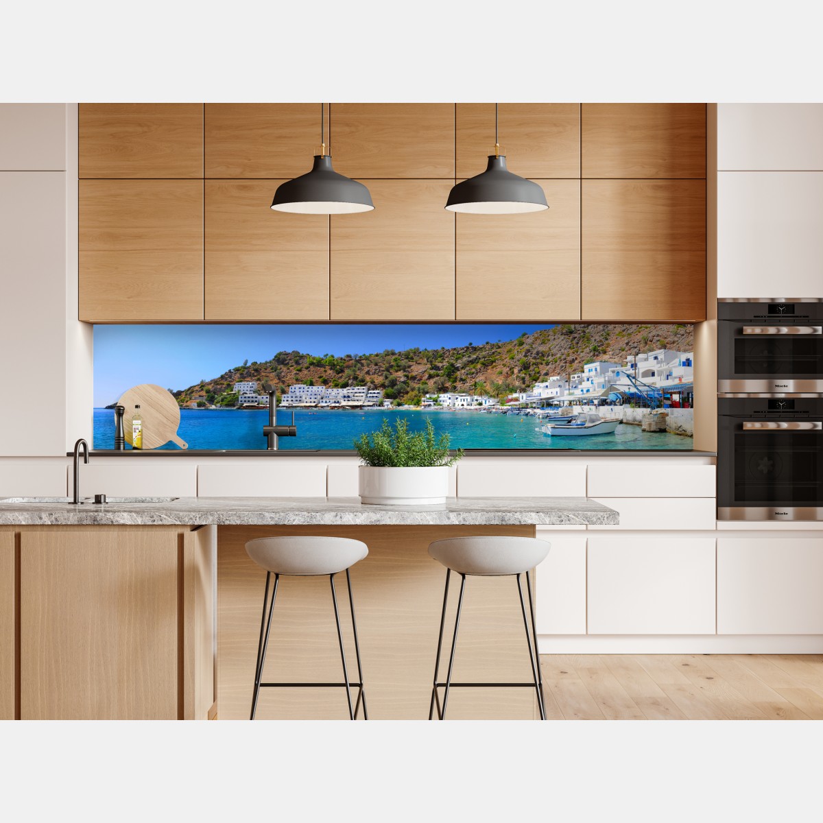 Naklejka repozycjonowalna słoneczna zatoka śródziemnomorska z turkusową wodą – Wallissimo® Naklejka repozycjonowalna słoneczna zatoka śródziemnomorska z turkusową wodą – Wallissimo®