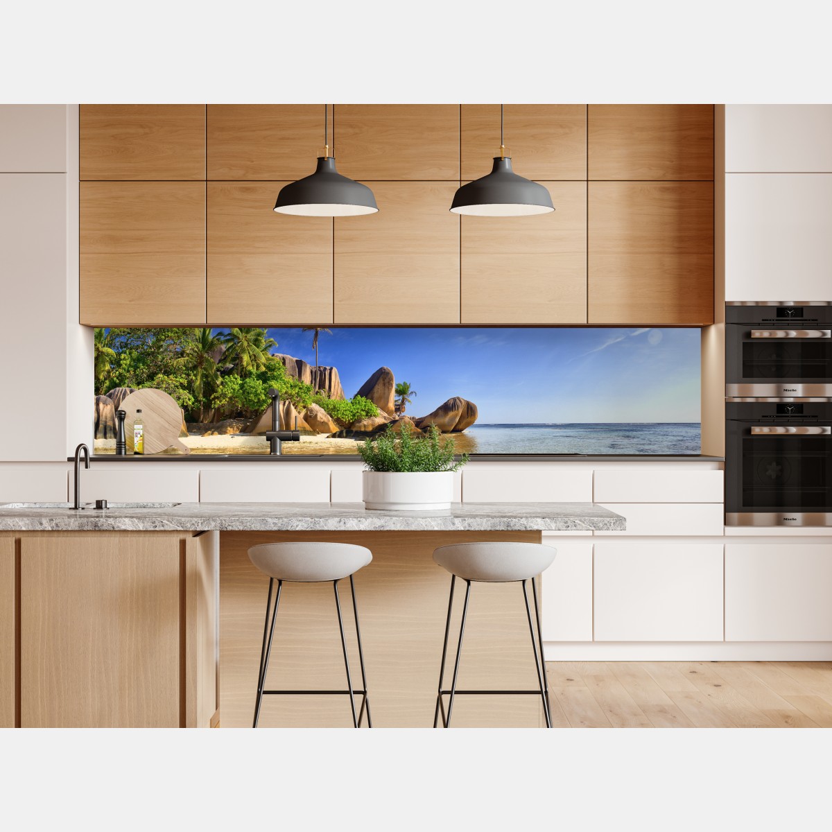 Naklejka repozycjonowalna tropikalna plaża z granitowymi głazami i klarowną wodą – Wallissimo® Naklejka repozycjonowalna tropikalna plaża z granitowymi głazami i klarowną wodą – Wallissimo®