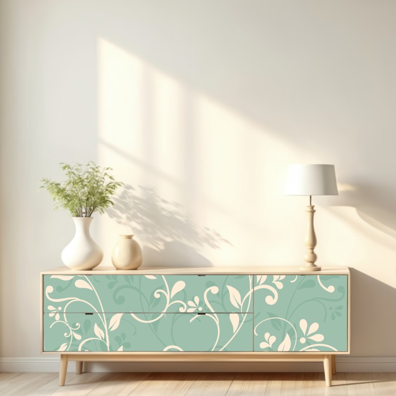 Naklejka repozycjonowalna miętowy kwiatowy wzór w stylu vintage – Wallissimo® Naklejka repozycjonowalna miętowy kwiatowy wzór w stylu vintage – Wallissimo®