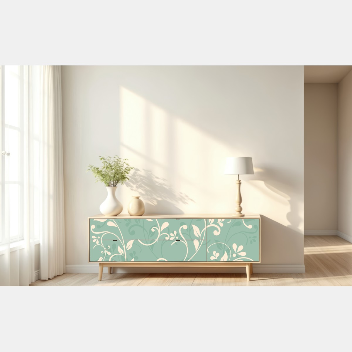 Naklejka repozycjonowalna miętowy kwiatowy wzór w stylu vintage – Wallissimo® Naklejka repozycjonowalna miętowy kwiatowy wzór w stylu vintage – Wallissimo®