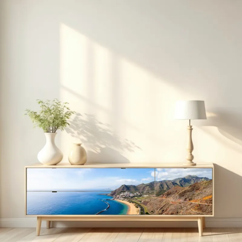 Naklejka repozycjonowalna ośnieżone szczyty odbite w jesiennym alpejskim jeziorze – Wallissimo®