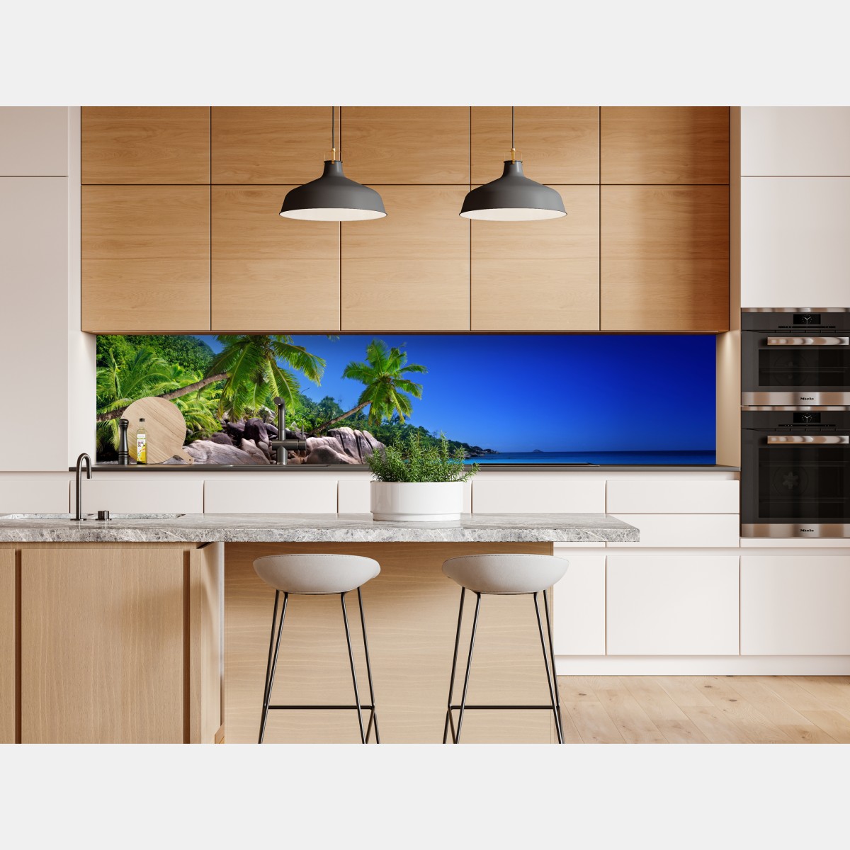 Naklejka repozycjonowalna tropikalna plaża z turkusową wodą i palmami – Wallissimo® Naklejka repozycjonowalna tropikalna plaża z turkusową wodą i palmami – Wallissimo®