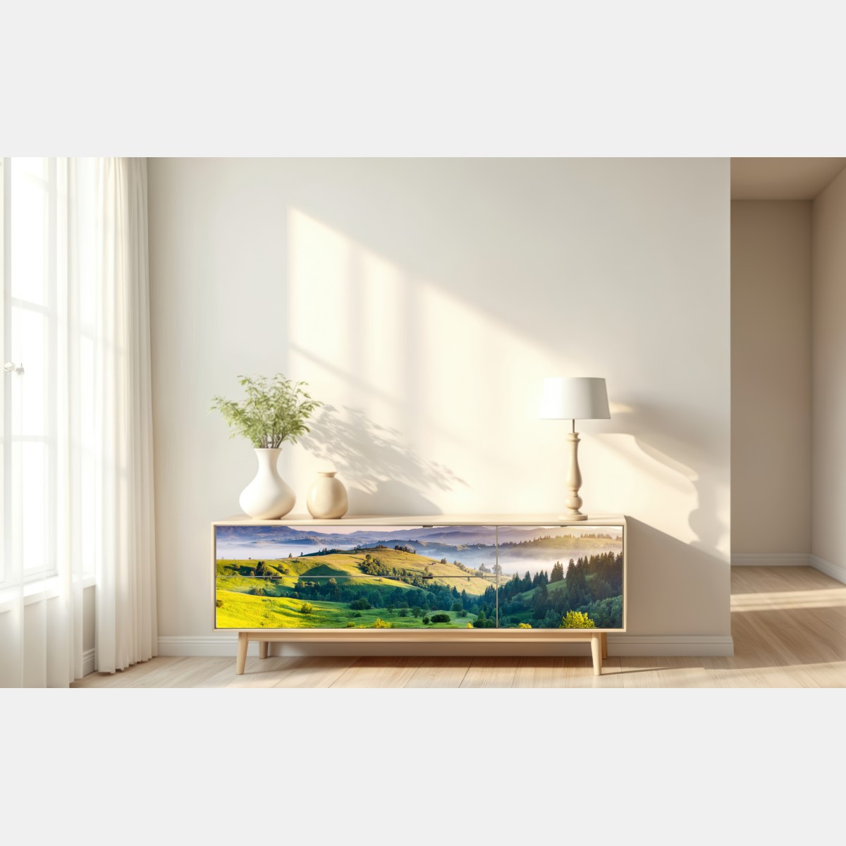 Naklejka repozycjonowalna zachód słońca w Karpatych nad zielonymi wzgórzami – Wallissimo® Naklejka repozycjonowalna zachód słońca w Karpatych nad zielonymi wzgórzami – Wallissimo®