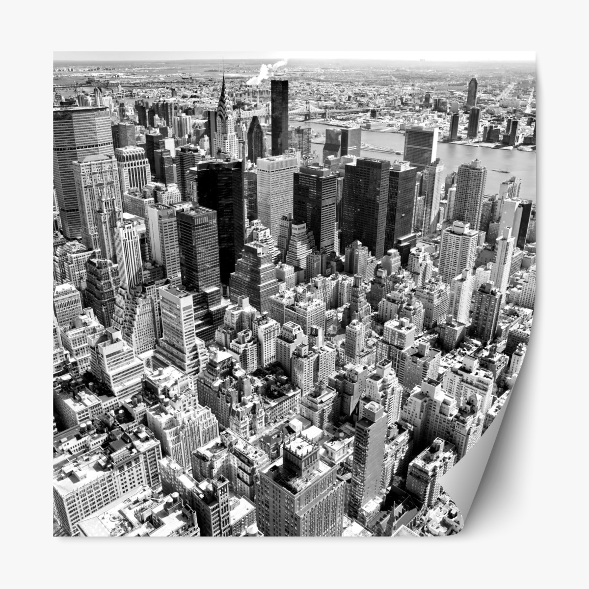 Repositionable sticker aerial skyline of Manhattan in black and white