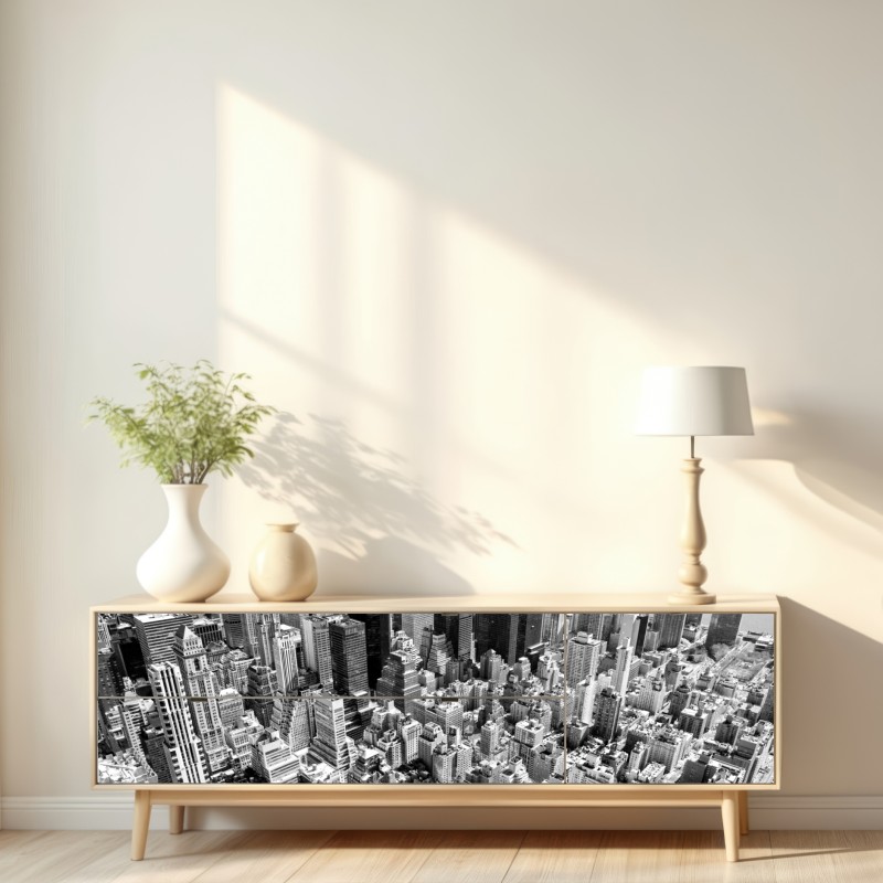 Naklejka repozycjonowalna widok lotniczy Manhattanu w czerni i bieli – Wallissimo® Naklejka repozycjonowalna widok lotniczy Manhattanu w czerni i bieli – Wallissimo®