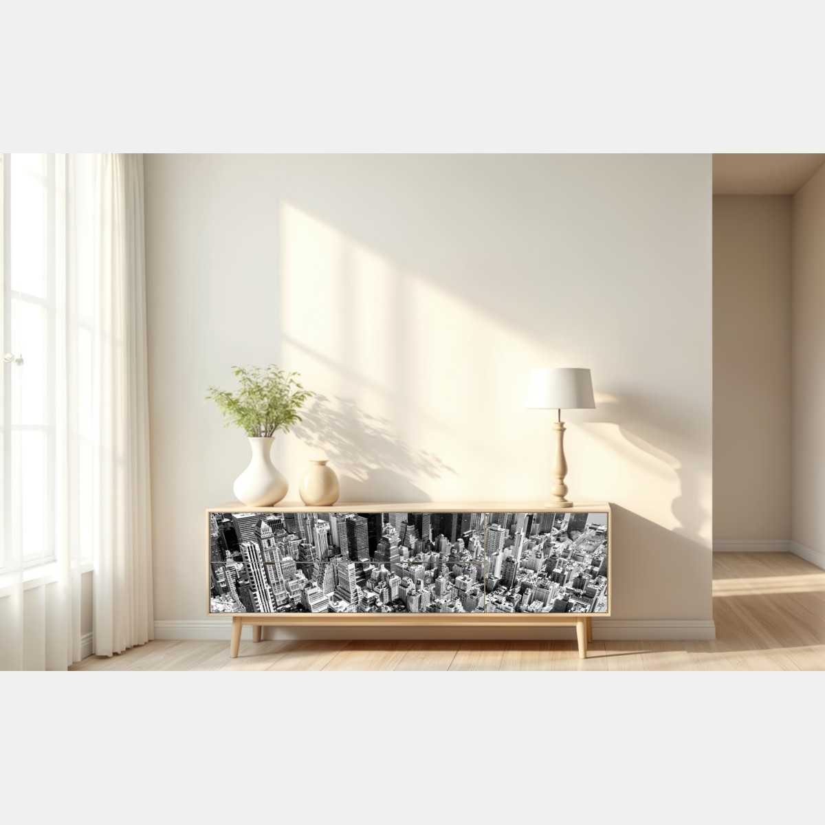 Naklejka repozycjonowalna widok lotniczy Manhattanu w czerni i bieli – Wallissimo® Naklejka repozycjonowalna widok lotniczy Manhattanu w czerni i bieli – Wallissimo®