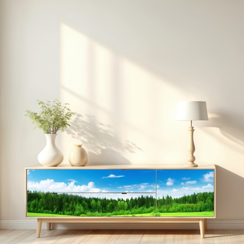 Naklejka repozycjonowalna wiosenna łąka pod błękitnym niebem – Wallissimo® Naklejka repozycjonowalna wiosenna łąka pod błękitnym niebem – Wallissimo®