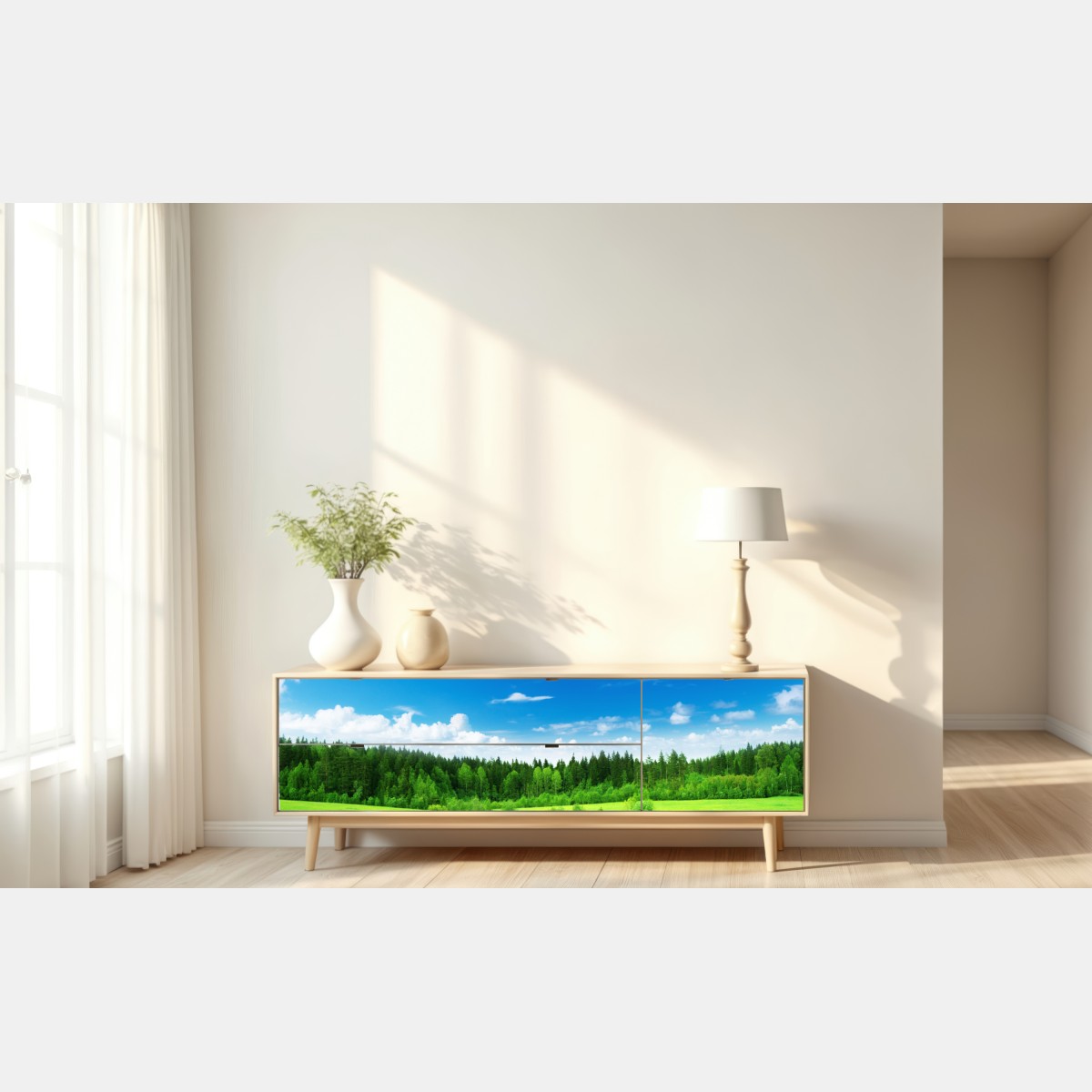 Naklejka repozycjonowalna wiosenna łąka pod błękitnym niebem – Wallissimo® Naklejka repozycjonowalna wiosenna łąka pod błękitnym niebem – Wallissimo®