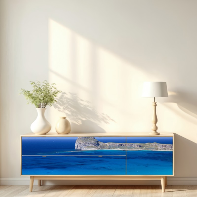 Naklejka repozycjonowalna spokojny morski pejzaż z wyspą – Wallissimo® Naklejka repozycjonowalna spokojny morski pejzaż z wyspą – Wallissimo®