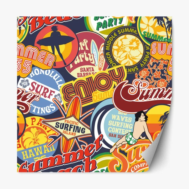 Naklejka repozycjonowalna retro kolaż naklejek surf