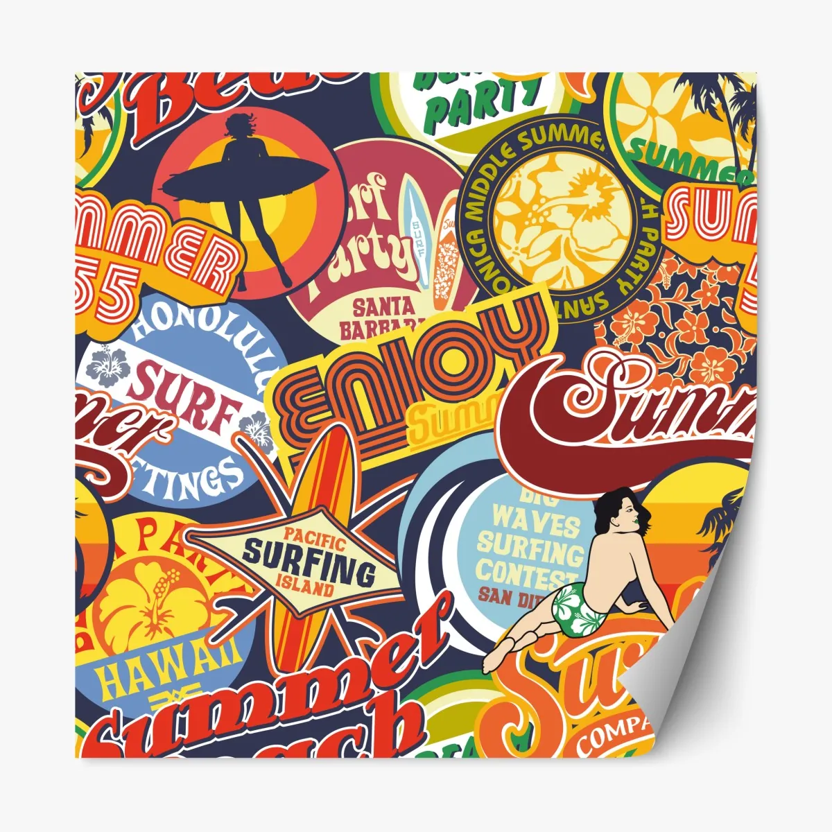 Naklejka repozycjonowalna retro kolaż naklejek surf – Wallissimo® Naklejka repozycjonowalna retro kolaż naklejek surf – Wallissimo®