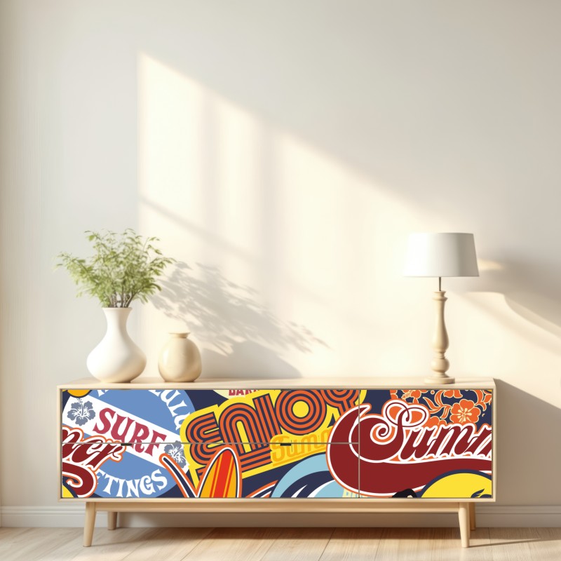 Naklejka repozycjonowalna retro kolaż naklejek surf – Wallissimo® Naklejka repozycjonowalna retro kolaż naklejek surf – Wallissimo®