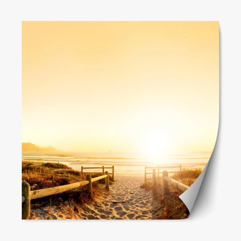 Naklejka repozycjonowalna tropikalny zachód słońca na plaży z koktajlem – Wallissimo®