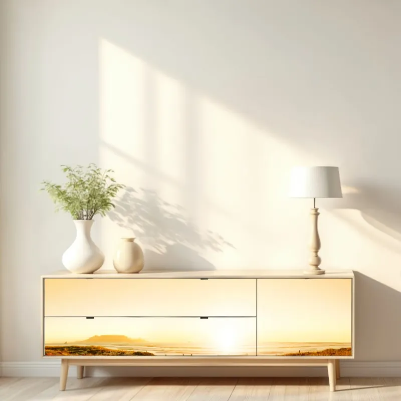 Naklejka repozycjonowalna tropikalny zachód słońca na plaży z koktajlem – Wallissimo®