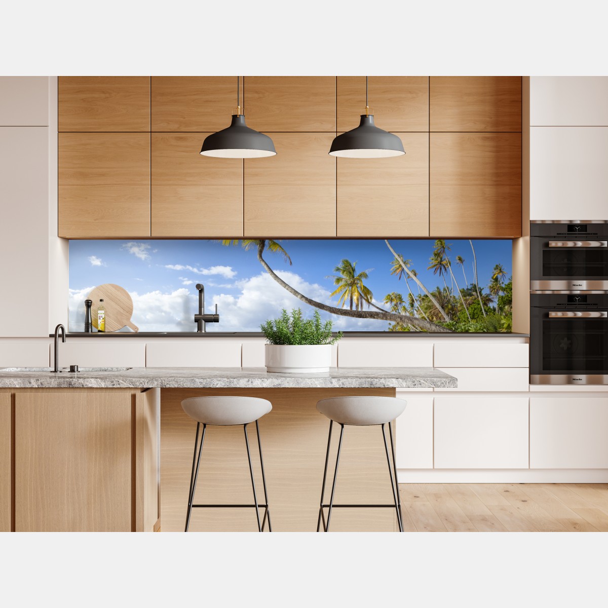 Naklejka repozycjonowalna tropikalna turkusowa plaża z pochyloną palmą – Wallissimo® Naklejka repozycjonowalna tropikalna turkusowa plaża z pochyloną palmą – Wallissimo®