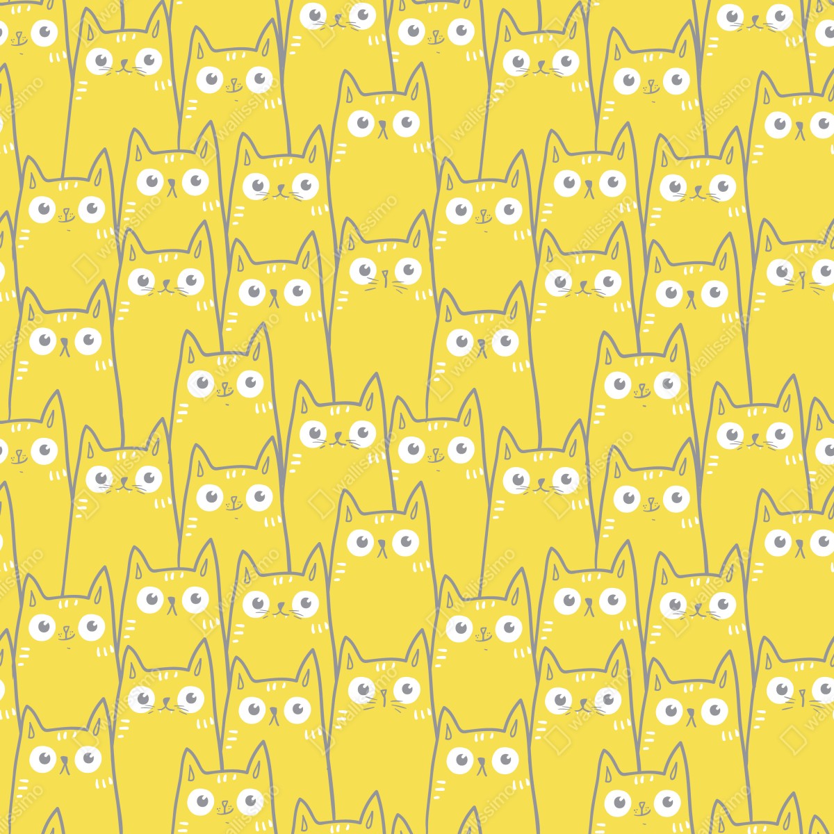Naklejka repozycjonowalna wesoły żółty wzór z kotami – Wallissimo® Naklejka repozycjonowalna wesoły żółty wzór z kotami – Wallissimo®