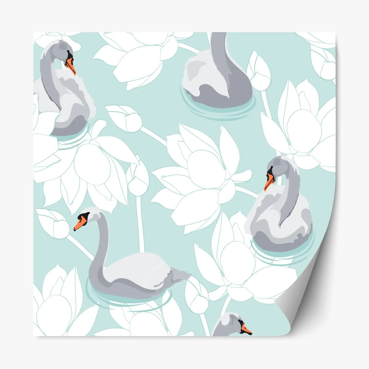 Naklejka repozycjonowalna spokojne łabędzie i lotosy – Wallissimo® Naklejka repozycjonowalna spokojne łabędzie i lotosy – Wallissimo®