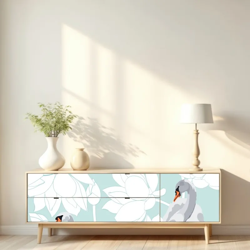 Naklejka repozycjonowalna botaniczny wzór z kwiatami cytrusów na granatowym tle – Wallissimo®