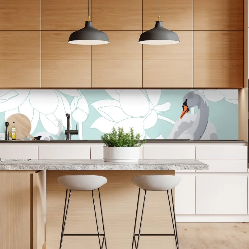 Naklejka repozycjonowalna spokojne łabędzie i lotosy – Wallissimo® Naklejka repozycjonowalna spokojne łabędzie i lotosy – Wallissimo®