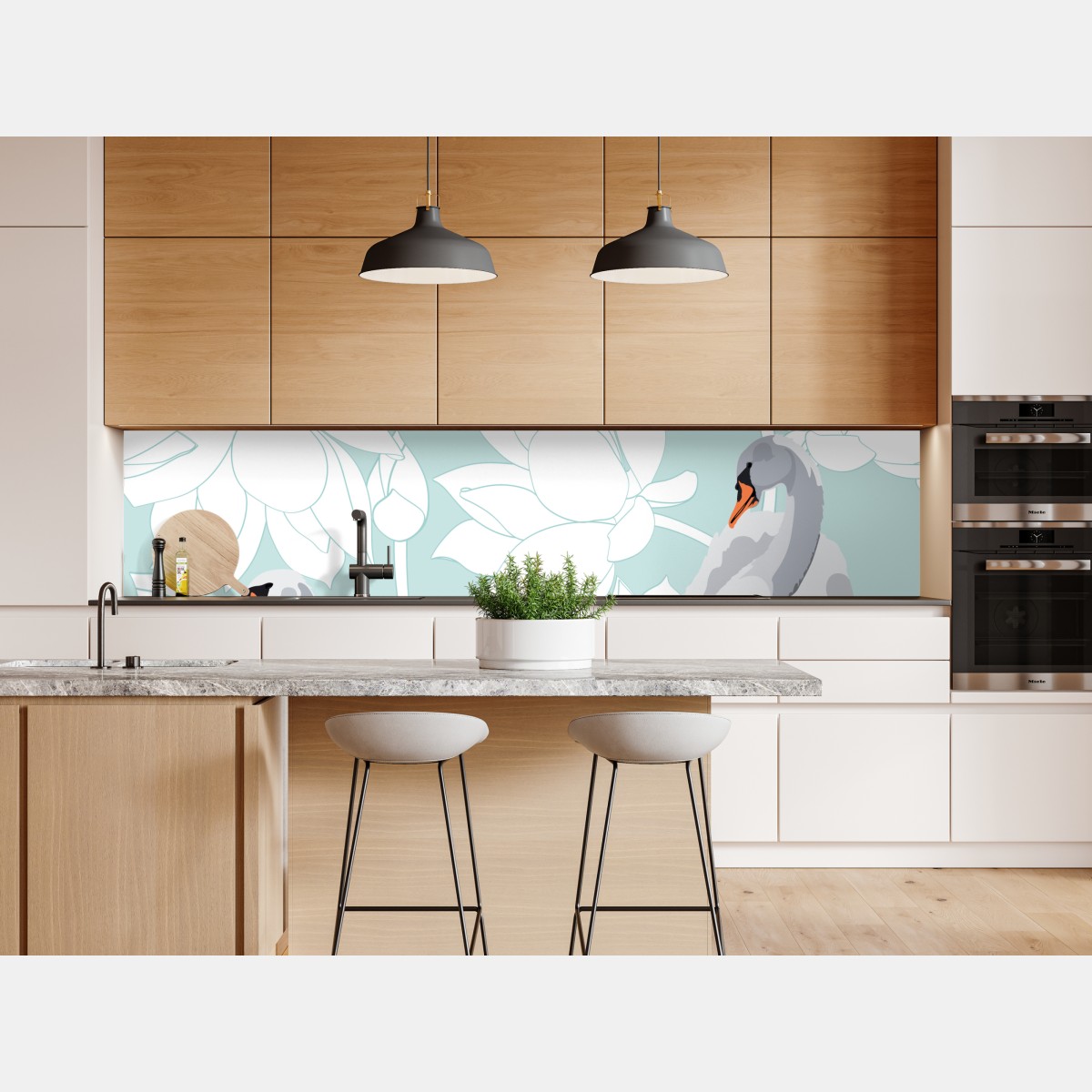 Naklejka repozycjonowalna spokojne łabędzie i lotosy – Wallissimo® Naklejka repozycjonowalna spokojne łabędzie i lotosy – Wallissimo®