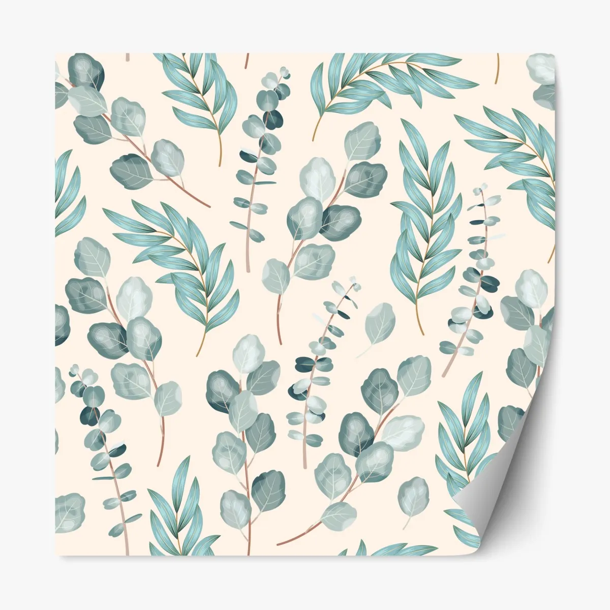 Naklejka repozycjonowalna pastelowy wzór liści eukaliptusa – Wallissimo® Naklejka repozycjonowalna pastelowy wzór liści eukaliptusa – Wallissimo®