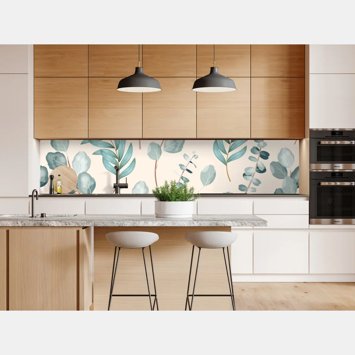 Naklejka repozycjonowalna pastelowy wzór liści eukaliptusa – Wallissimo® Naklejka repozycjonowalna pastelowy wzór liści eukaliptusa – Wallissimo®