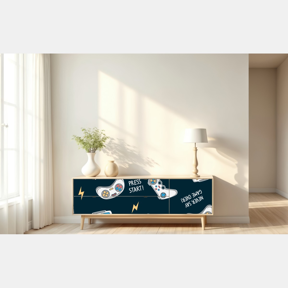 Naklejka repozycjonowalna retro wzór kontrolerów do gier – Wallissimo® Naklejka repozycjonowalna retro wzór kontrolerów do gier – Wallissimo®