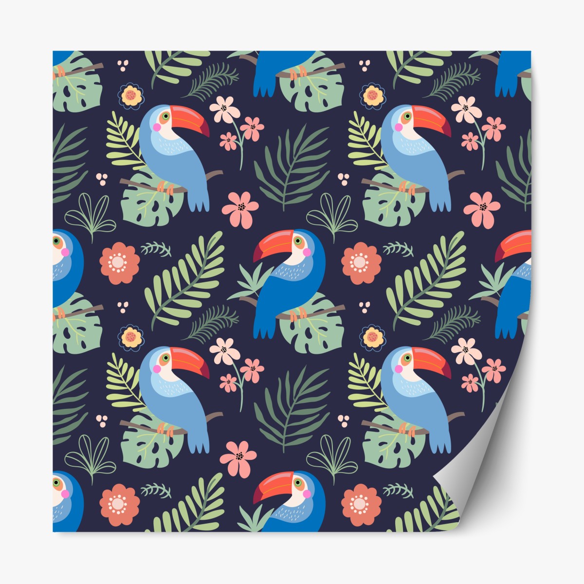 Repositionable sticker tropical toucan pattern on navy