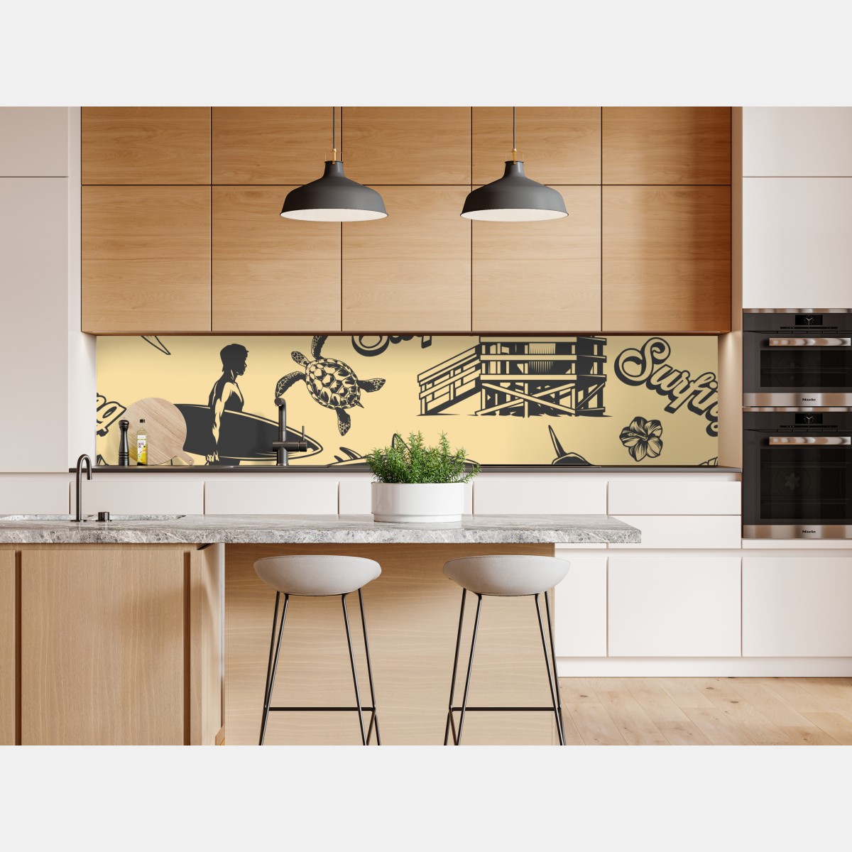 Naklejka repozycjonowalna retro wzór surfingowy z furgonetką i falami – Wallissimo® Naklejka repozycjonowalna retro wzór surfingowy z furgonetką i falami – Wallissimo®