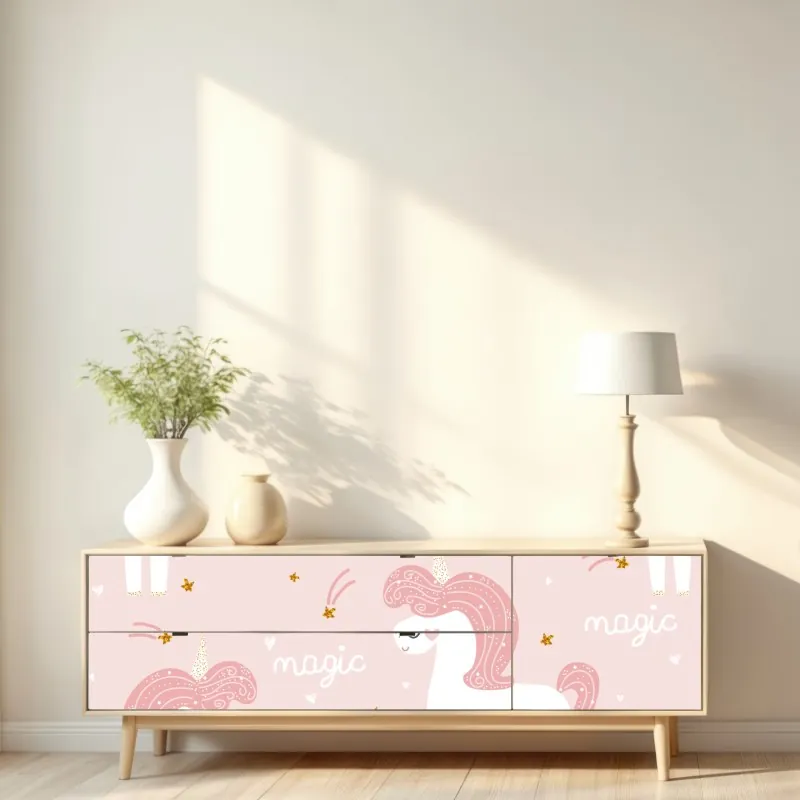 Naklejka repozycjonowalna magiczny różowy wzór jednorożca – Wallissimo® Naklejka repozycjonowalna magiczny różowy wzór jednorożca – Wallissimo®