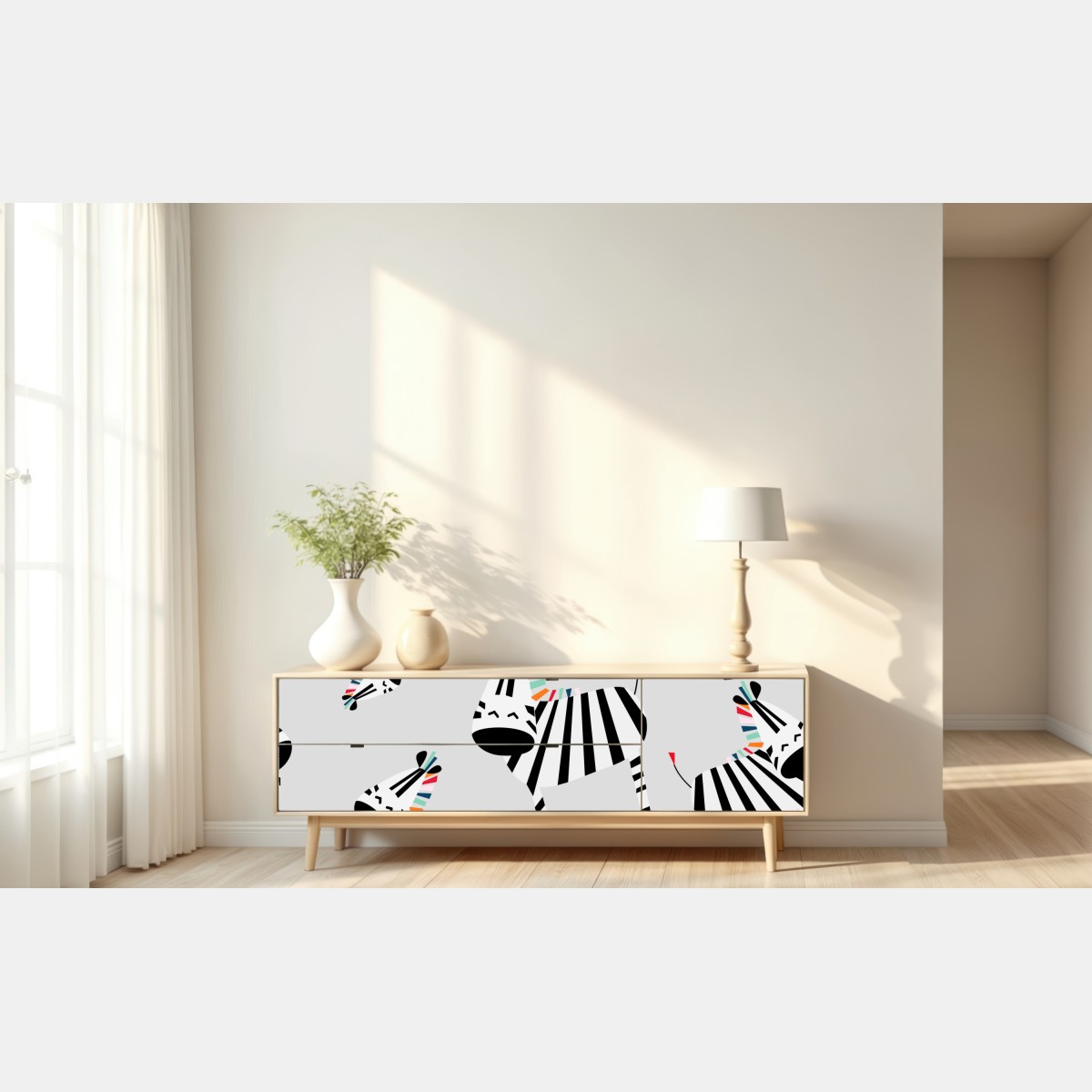 Naklejka repozycjonowalna zabawny wzór z zebrami – Wallissimo® Naklejka repozycjonowalna zabawny wzór z zebrami – Wallissimo®