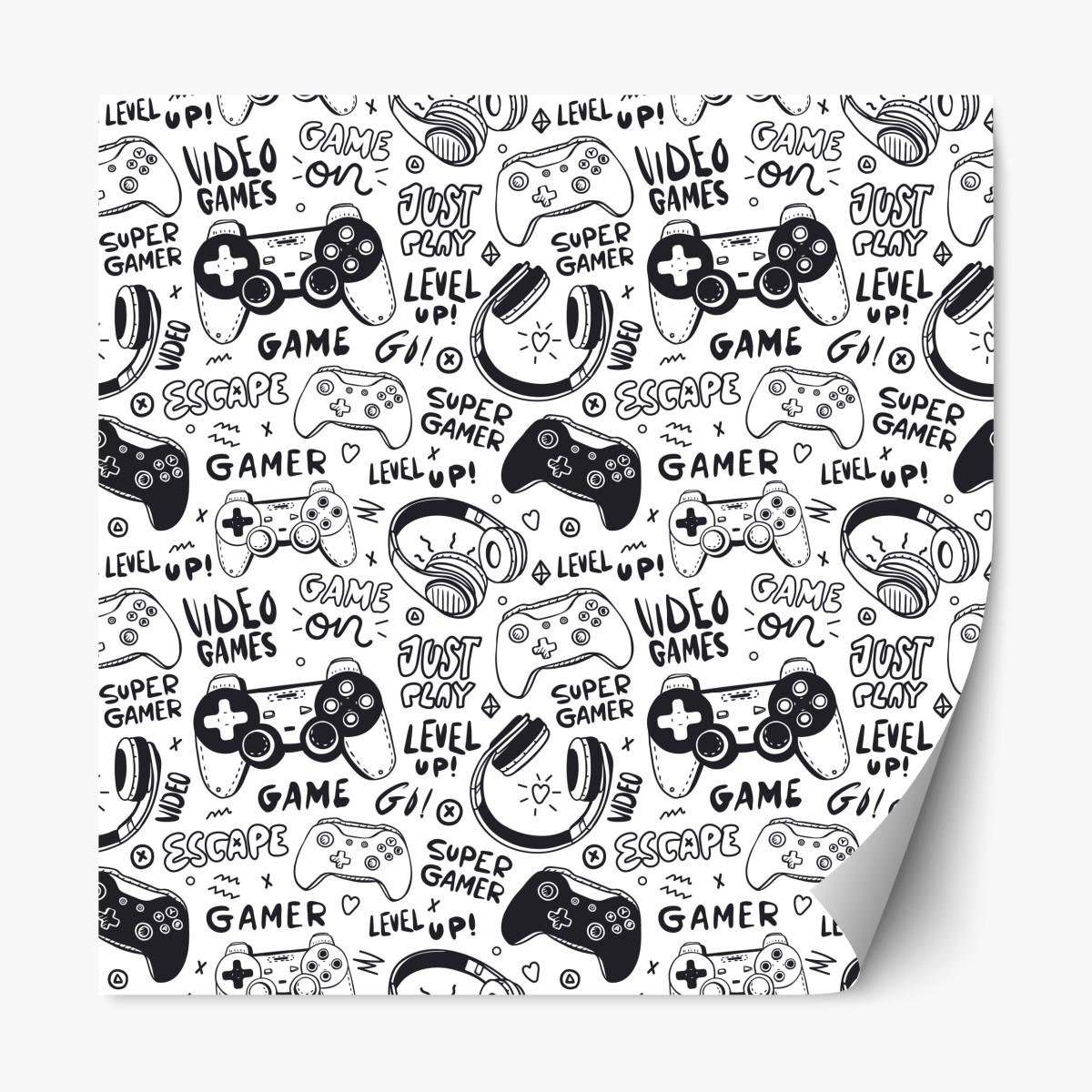 Repositionable sticker gaming doodle pattern with controllers