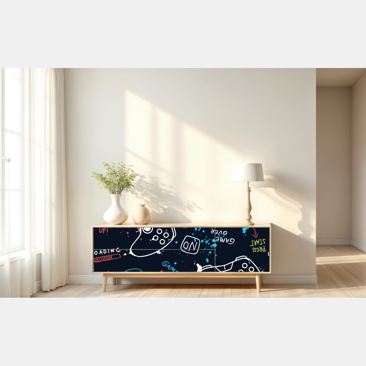 Naklejka repozycjonowalna kolorowy wzór kontrolerów do gier – Wallissimo® Naklejka repozycjonowalna kolorowy wzór kontrolerów do gier – Wallissimo®