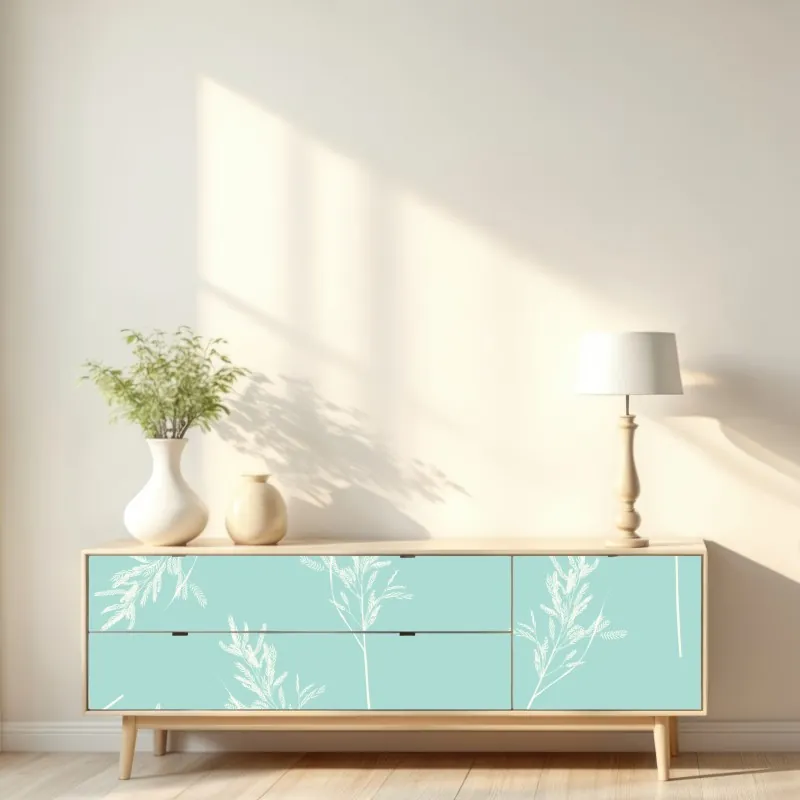 Naklejka repozycjonowalna delikatny turkusowy wzór botaniczny – Wallissimo® Naklejka repozycjonowalna delikatny turkusowy wzór botaniczny – Wallissimo®