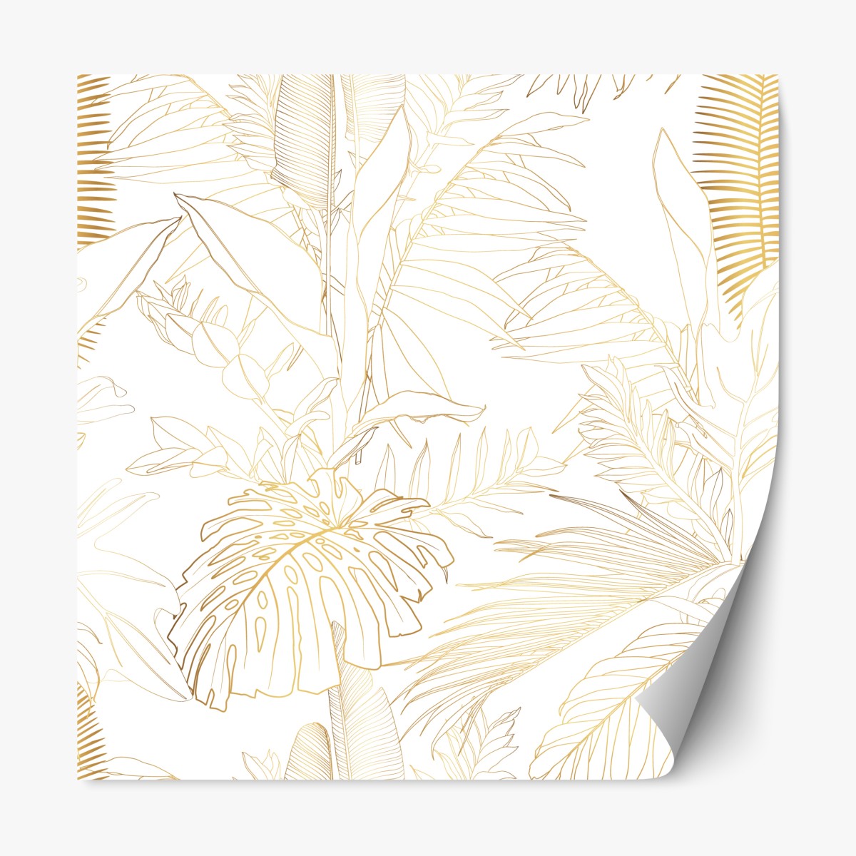 Repositionable sticker gold tropical leaves line art