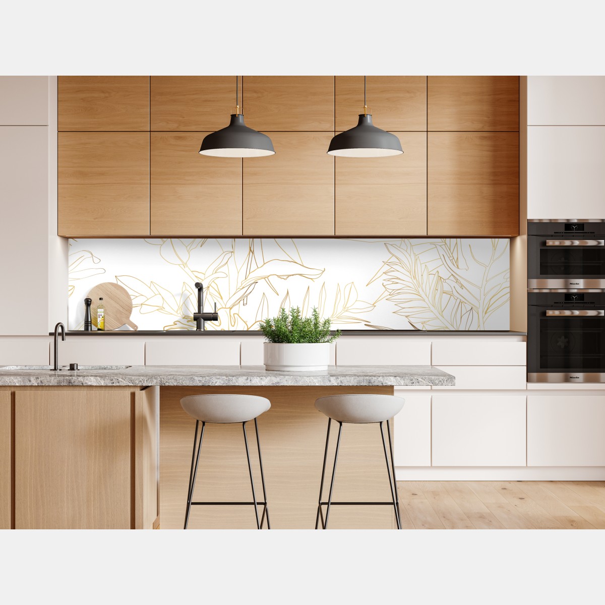 Naklejka repozycjonowalna złote tropikalne liście line art – Wallissimo® Naklejka repozycjonowalna złote tropikalne liście line art – Wallissimo®