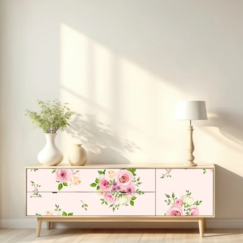 Naklejka repozycjonowalna delikatny różany wzór w pastelowych odcieniach – Wallissimo® Naklejka repozycjonowalna delikatny różany wzór w pastelowych odcieniach – Wallissimo®