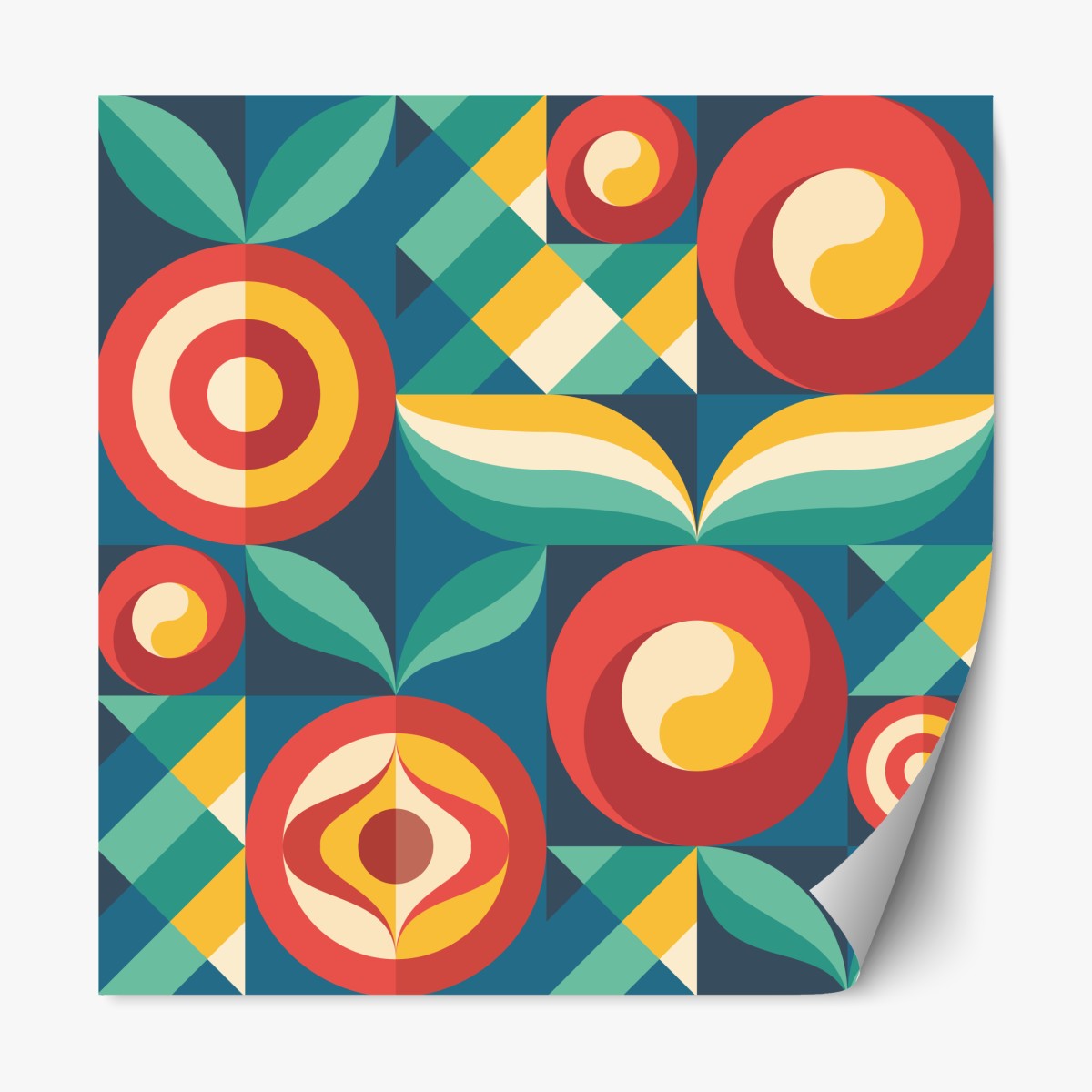 Repositionable sticker vibrant geometric floral pattern