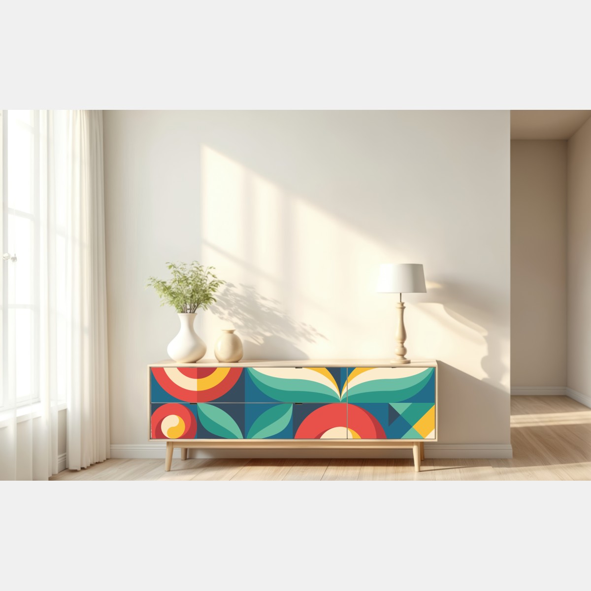 Naklejka repozycjonowalna żywy geometryczny motyw kwiatowy – Wallissimo® Naklejka repozycjonowalna żywy geometryczny motyw kwiatowy – Wallissimo®