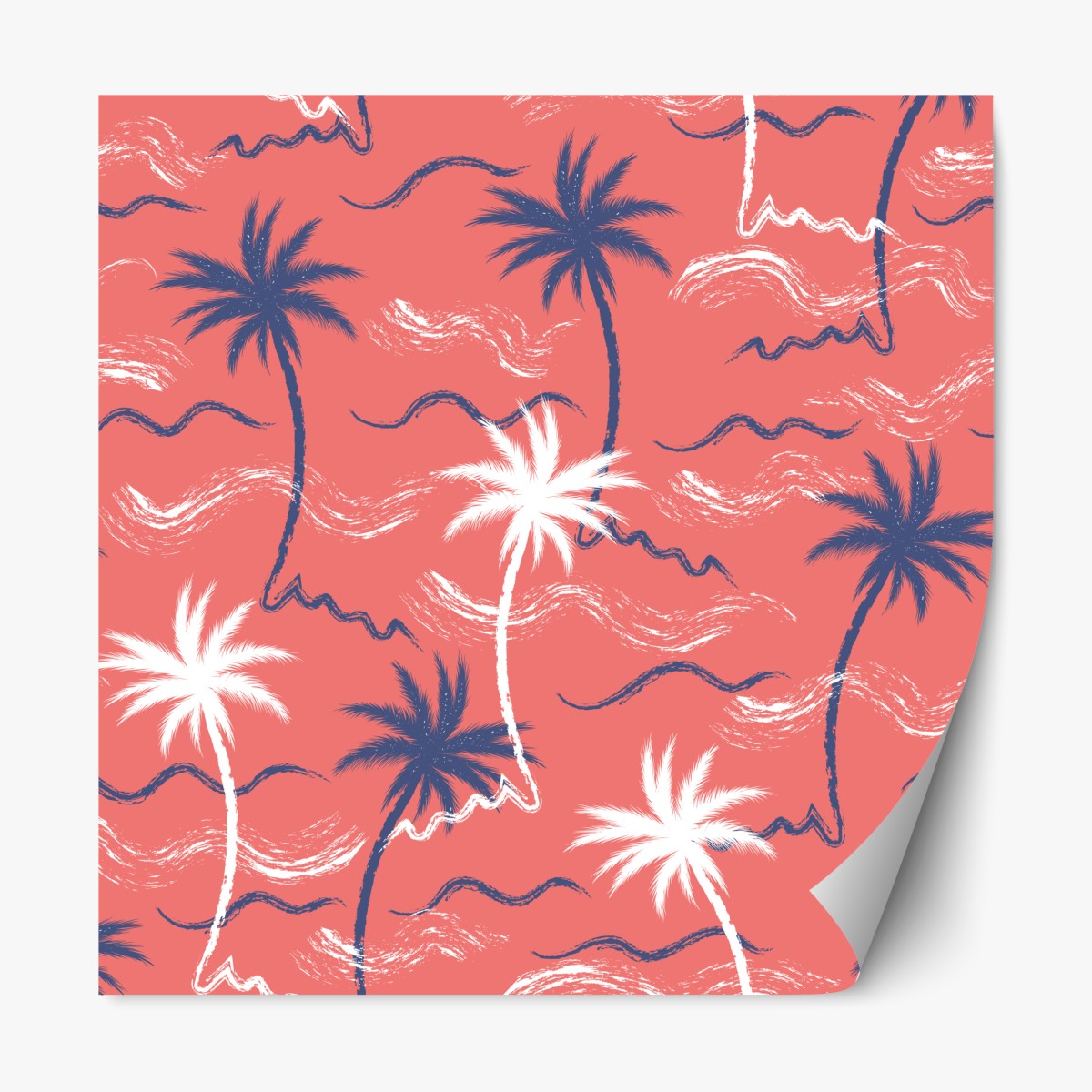 Repositionable sticker tropical palm pattern in coral and navy