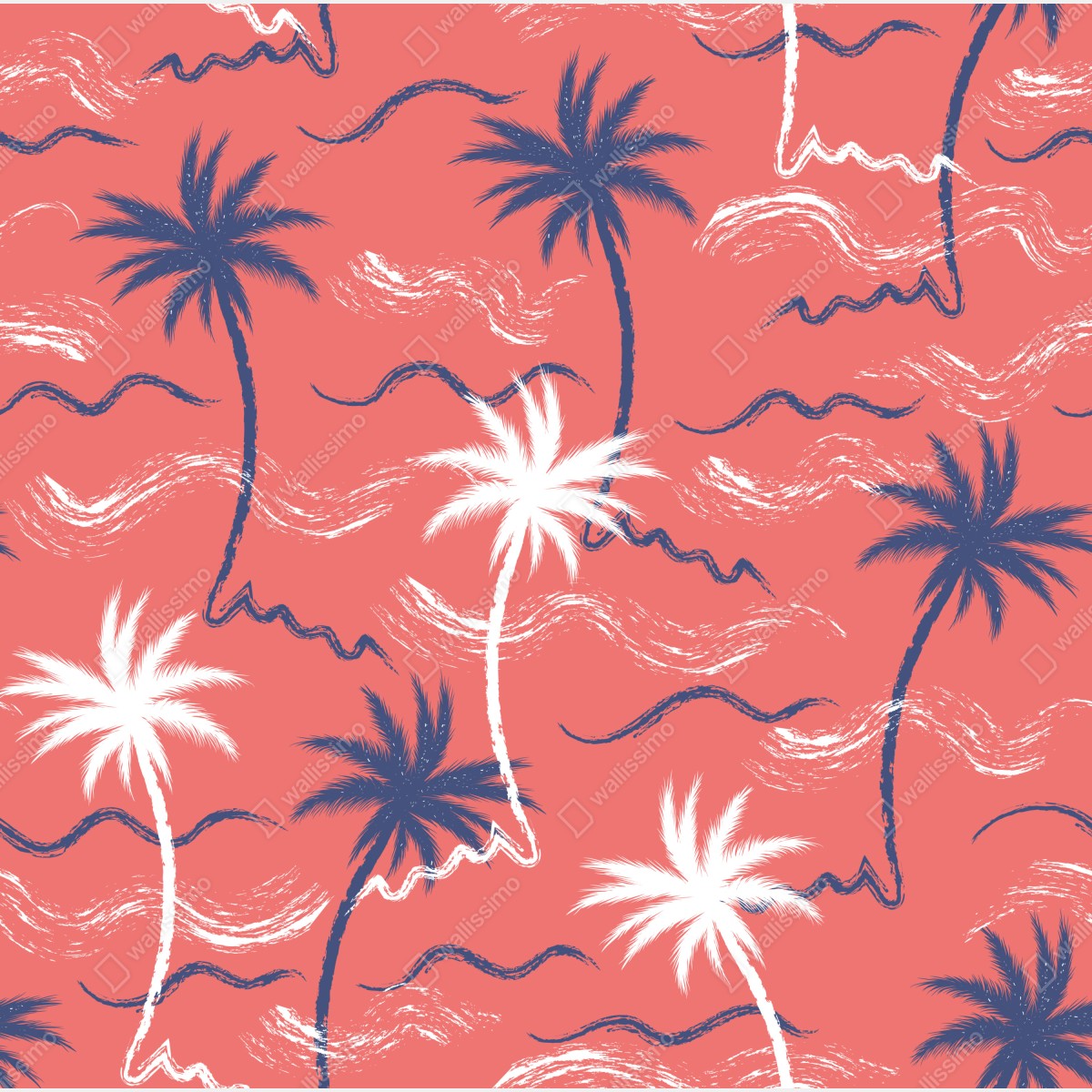 Naklejka repozycjonowalna tropikalny wzór palm w kolorze koralowym i granatowym – Wallissimo® Naklejka repozycjonowalna tropikalny wzór palm w kolorze koralowym i granatowym – Wallissimo®