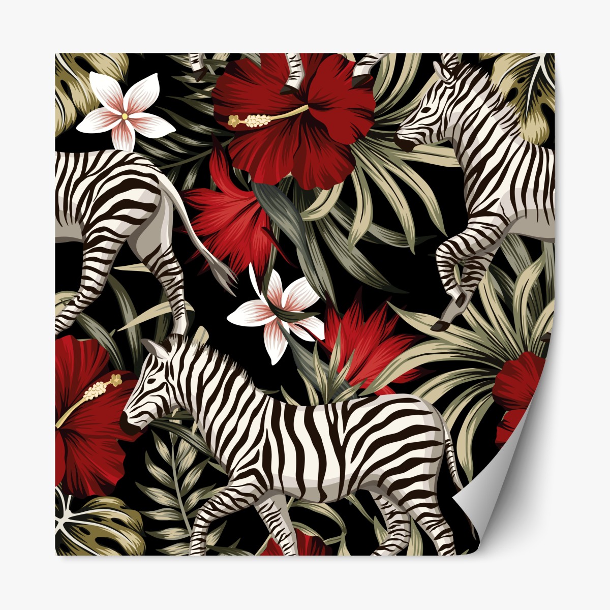 Repositionable sticker tropical zebra floral pattern