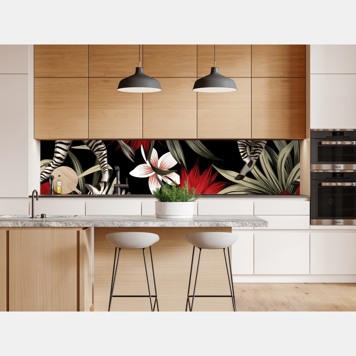 Naklejka repozycjonowalna tropikalny wzór zebry i kwiatów – Wallissimo® Naklejka repozycjonowalna tropikalny wzór zebry i kwiatów – Wallissimo®