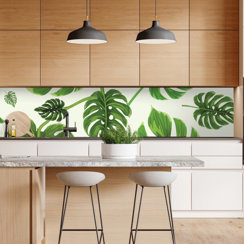 Naklejka repozycjonowalna wzór tropikalnych liści monstery – Wallissimo® Naklejka repozycjonowalna wzór tropikalnych liści monstery – Wallissimo®