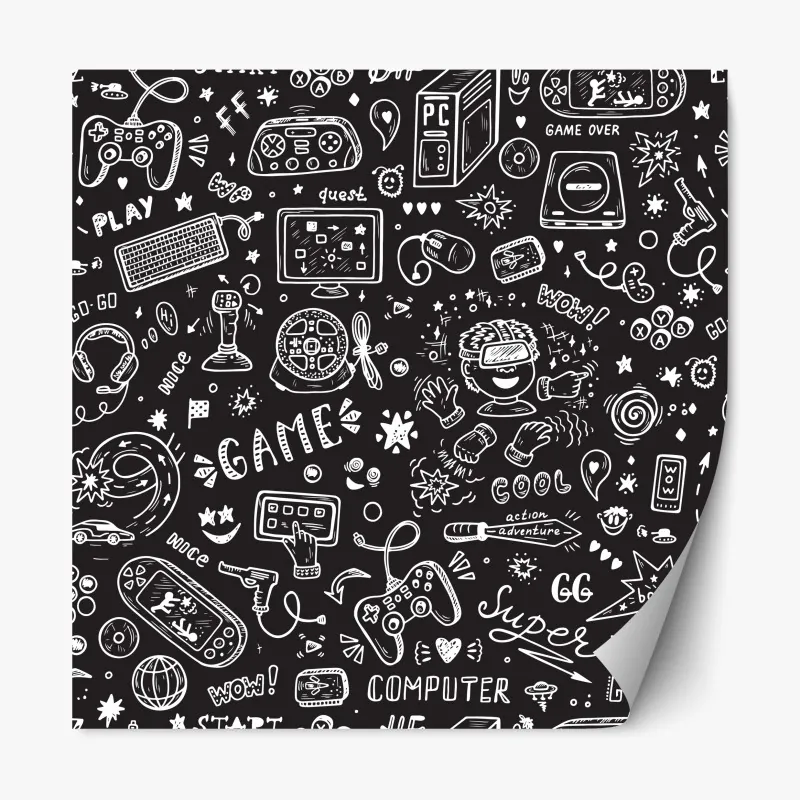 Naklejka repozycjonowalna ręcznie rysowany wzór gier